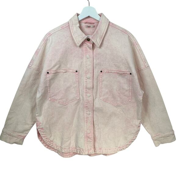 Faherty Sunwashed Overshirt Shacket Jacket Shirt Womens Small Pop Pink Organic - Picture 1 of 14